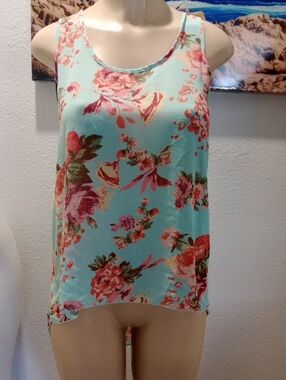 Forever 21 Floral Tank Camisole - Mint with Pink & Green